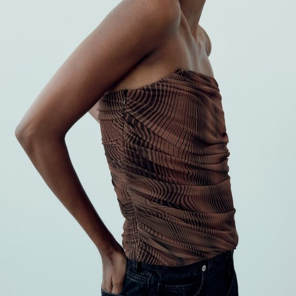 NWT ZARA PRINTED STRAPLESS TULLE TOP - Picture 2 of 7